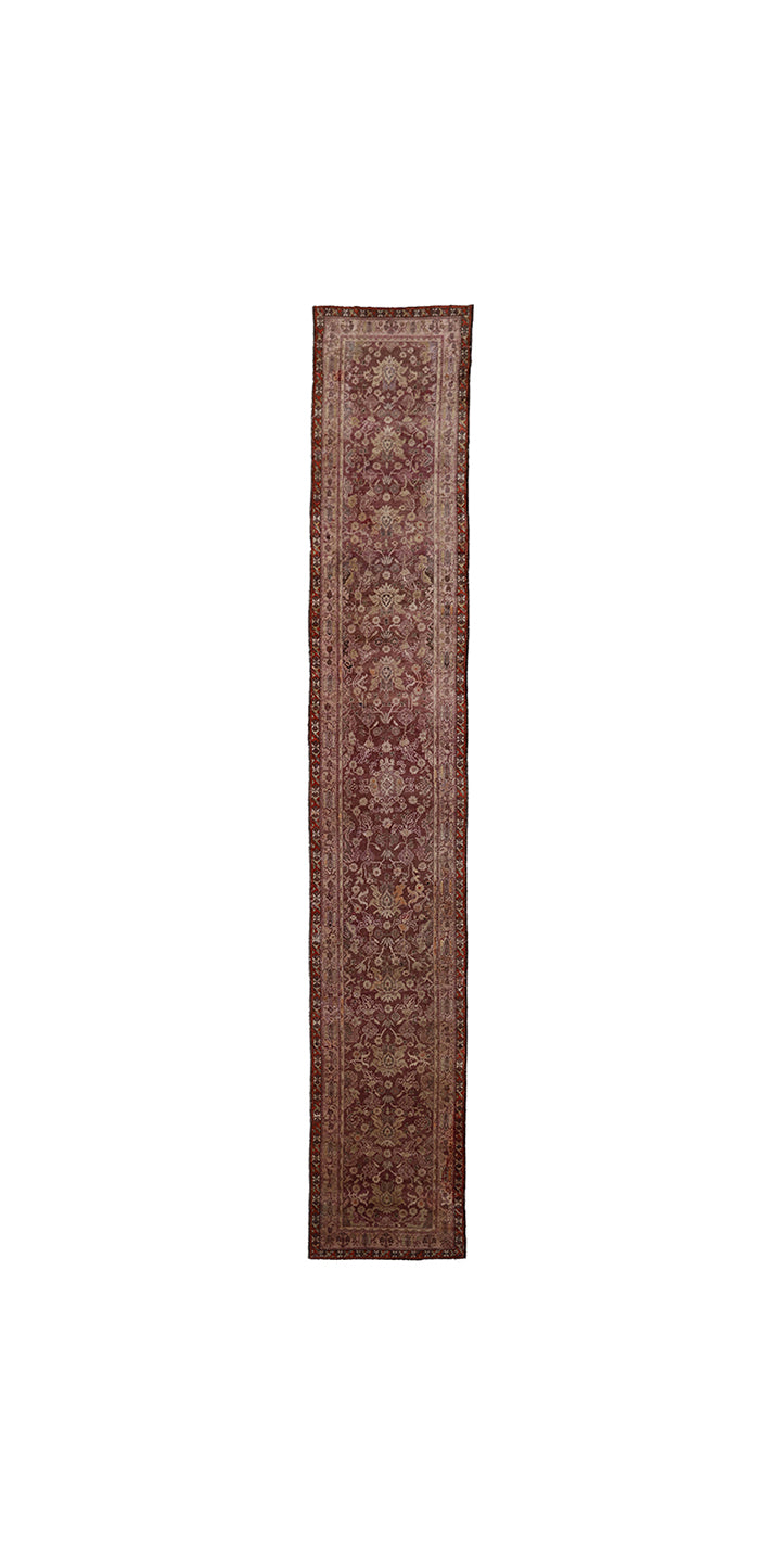 Rare 3x17 antique Samarkand hand-knotted wool long gallery runner rug with low pile and Persian floral design by Ariana Rugs.