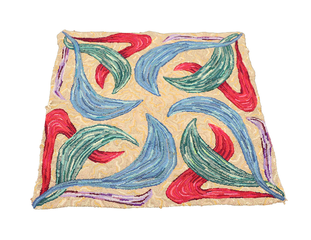 3'x3' Vintage American Hooked Rug | Mid-Century Modern Charm
