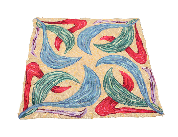 3'x3' Vintage American Hooked Rug | Mid-Century Modern Charm
