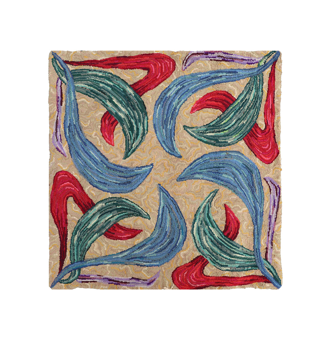 3'x3' Vintage American Hooked Rug | Mid-Century Modern Charm