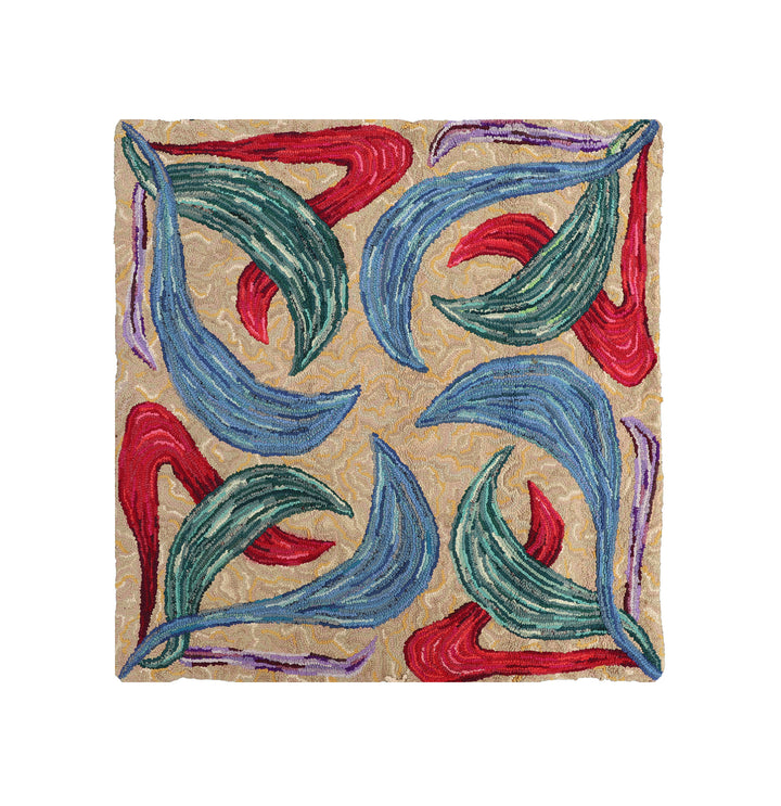 3'x3' Vintage American Hooked Rug | Mid-Century Modern Charm
