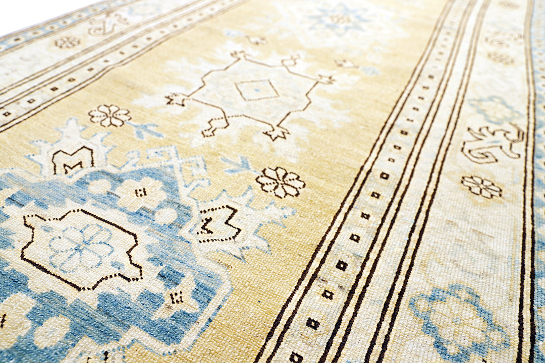 Ariana Hazara Caucasian Design Runner - 3' x 36' - Gold and Blue