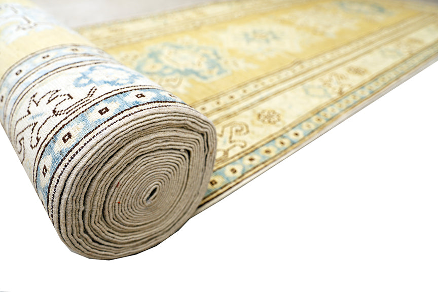 Ariana Hazara Caucasian Design Runner - 3' x 36' - Gold and Blue