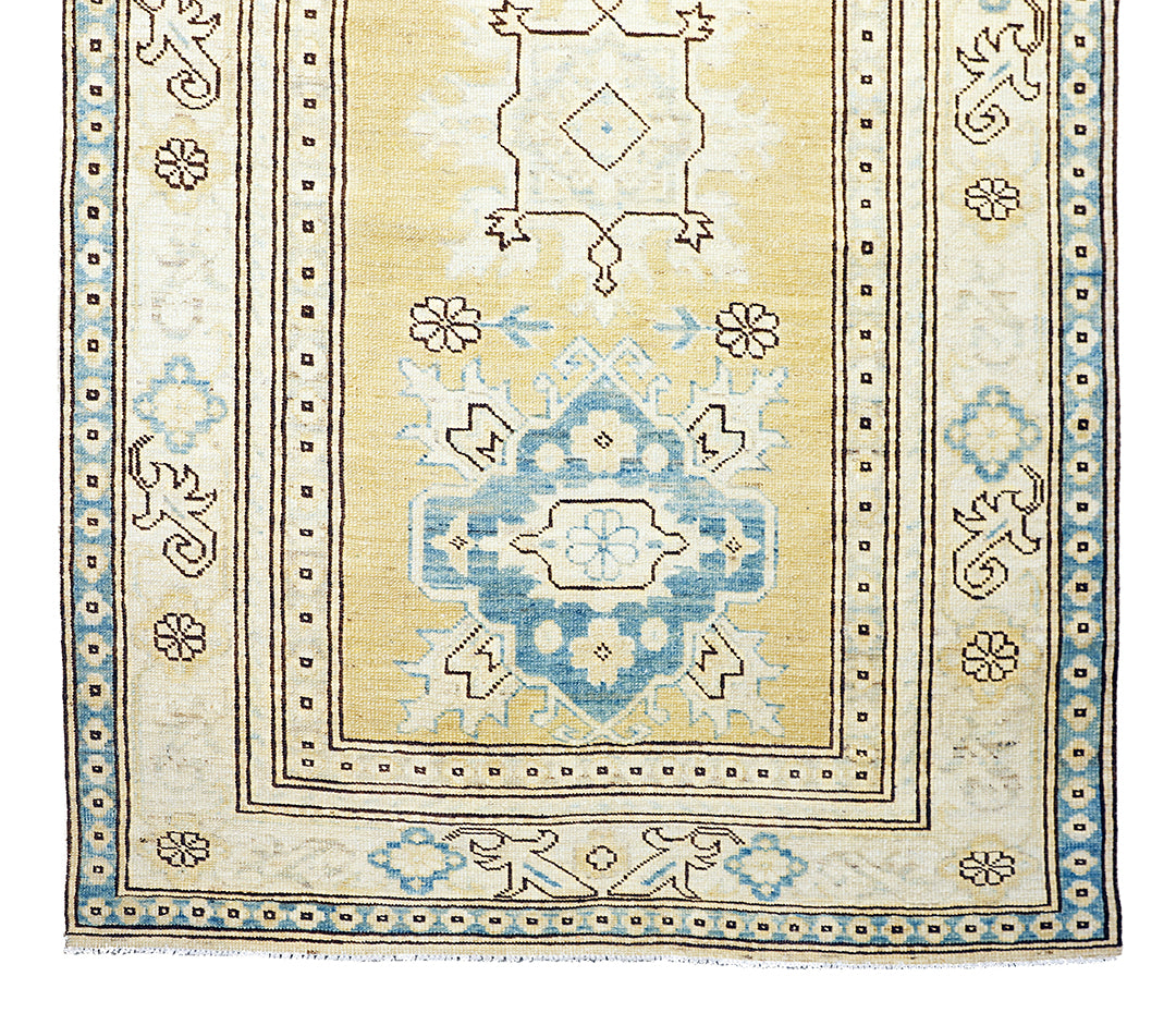Ariana Hazara Caucasian Design Runner - 3' x 36' - Gold and Blue