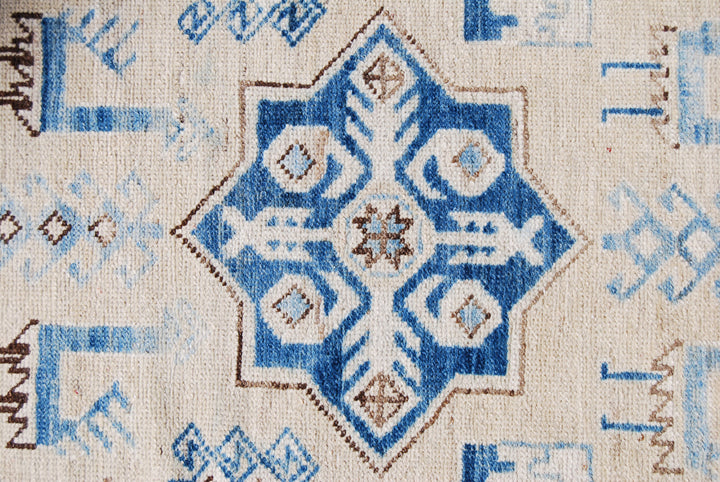 3'x38' Afghan Hand-Knotted Rug | Earth Tones Geometric Runner