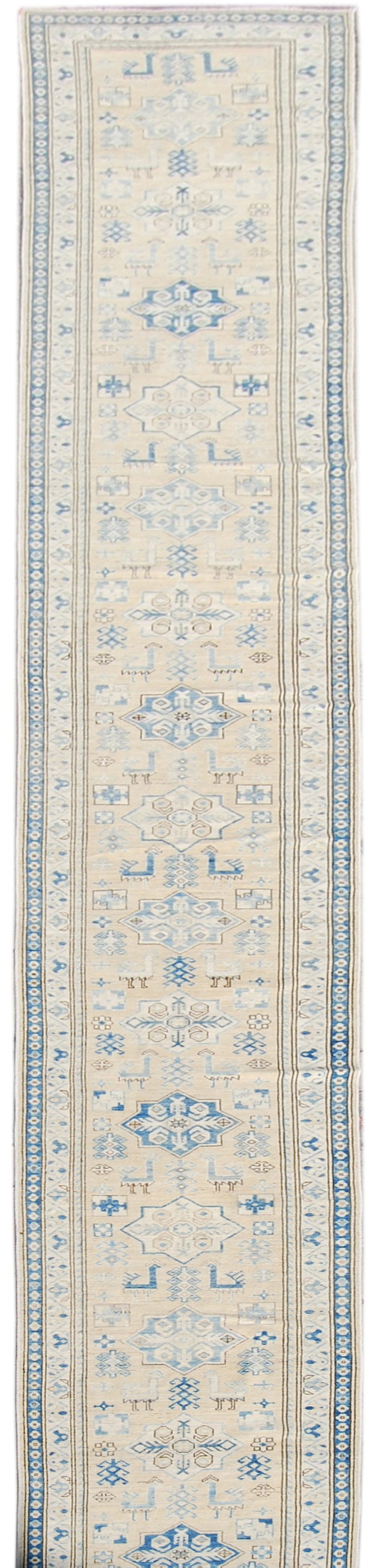 3'x38' Afghan Hand-Knotted Rug | Earth Tones Geometric Runner