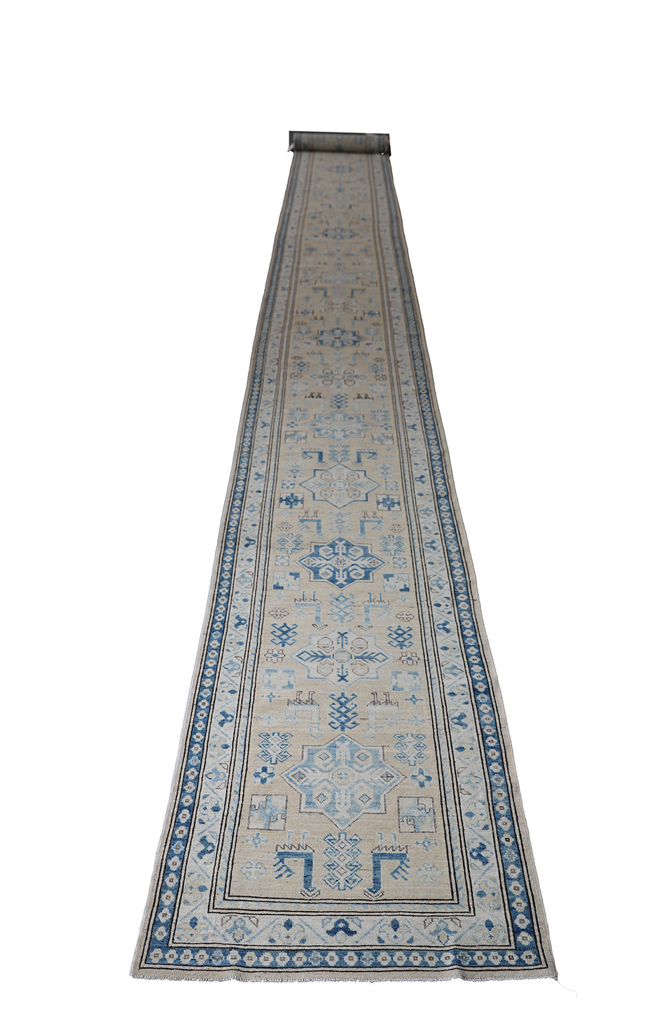 3'x38' Afghan Hand-Knotted Rug | Earth Tones Geometric Runner
