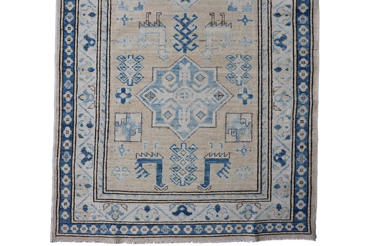 3'x38' Afghan Hand-Knotted Rug | Earth Tones Geometric Runner