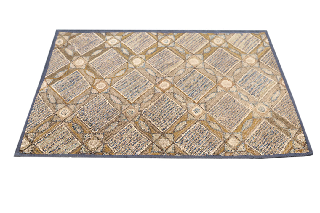 3'x4' Vintage American Hooked Area Rug | Geometric Area Rug