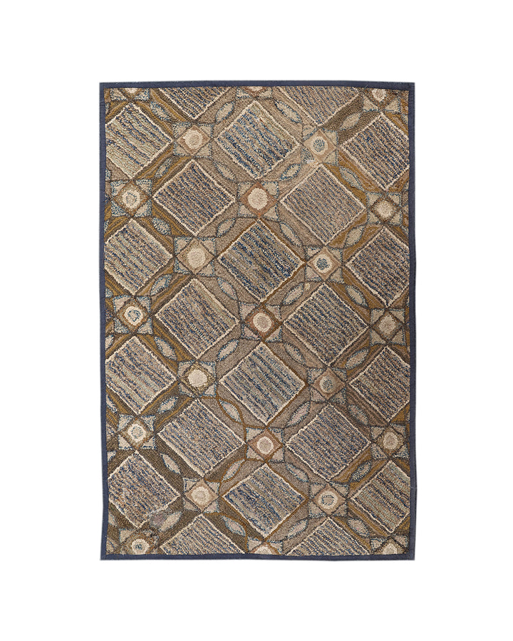 3x4 antique American hooked area rug featuring a brown and earthtone geometric design by Ariana Rugs