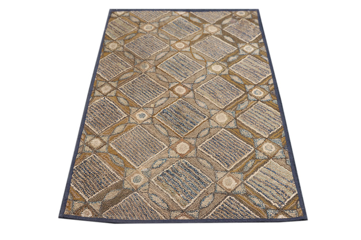 3'x4' Vintage American Hooked Area Rug | Geometric Area Rug