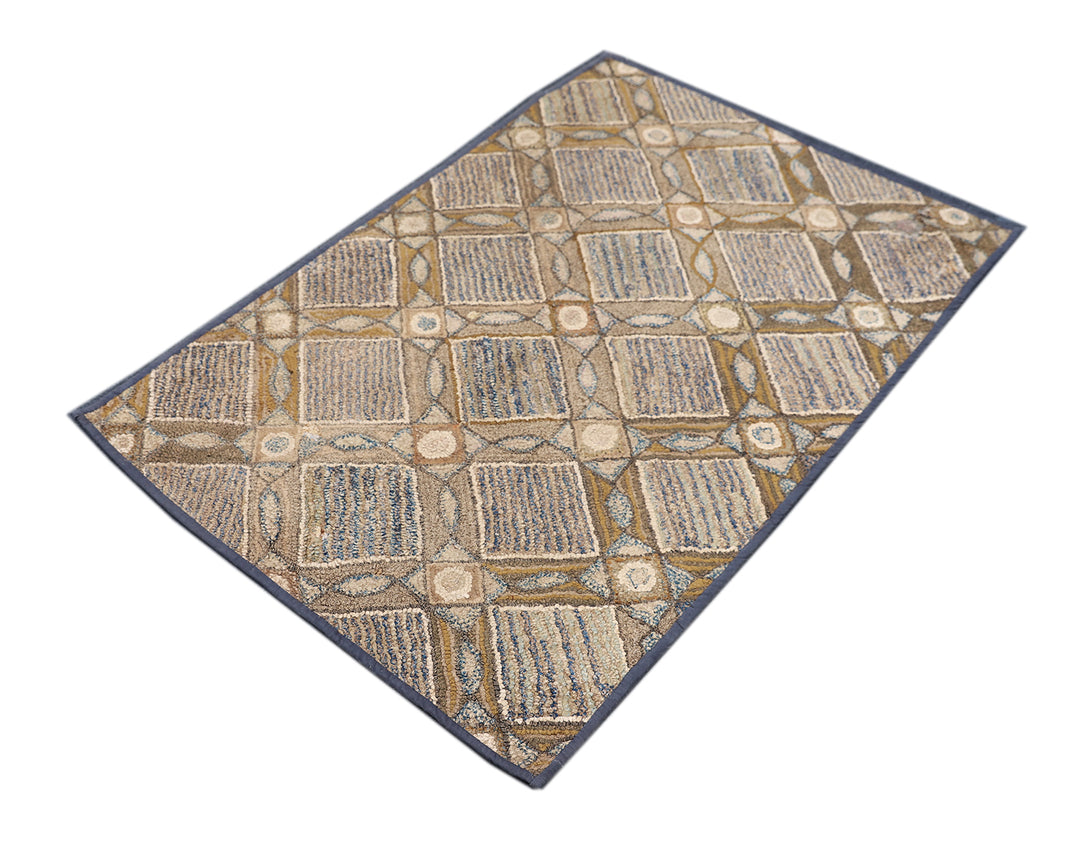 3'x4' Vintage American Hooked Area Rug | Geometric Area Rug