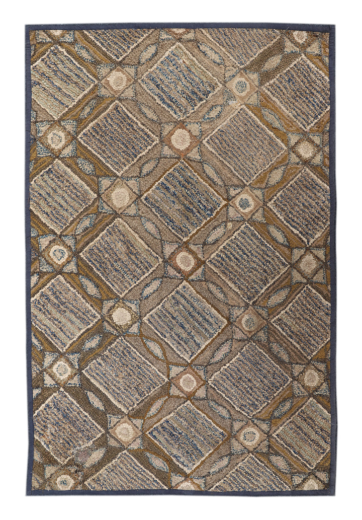 3'x4' Vintage American Hooked Area Rug | Geometric Area Rug