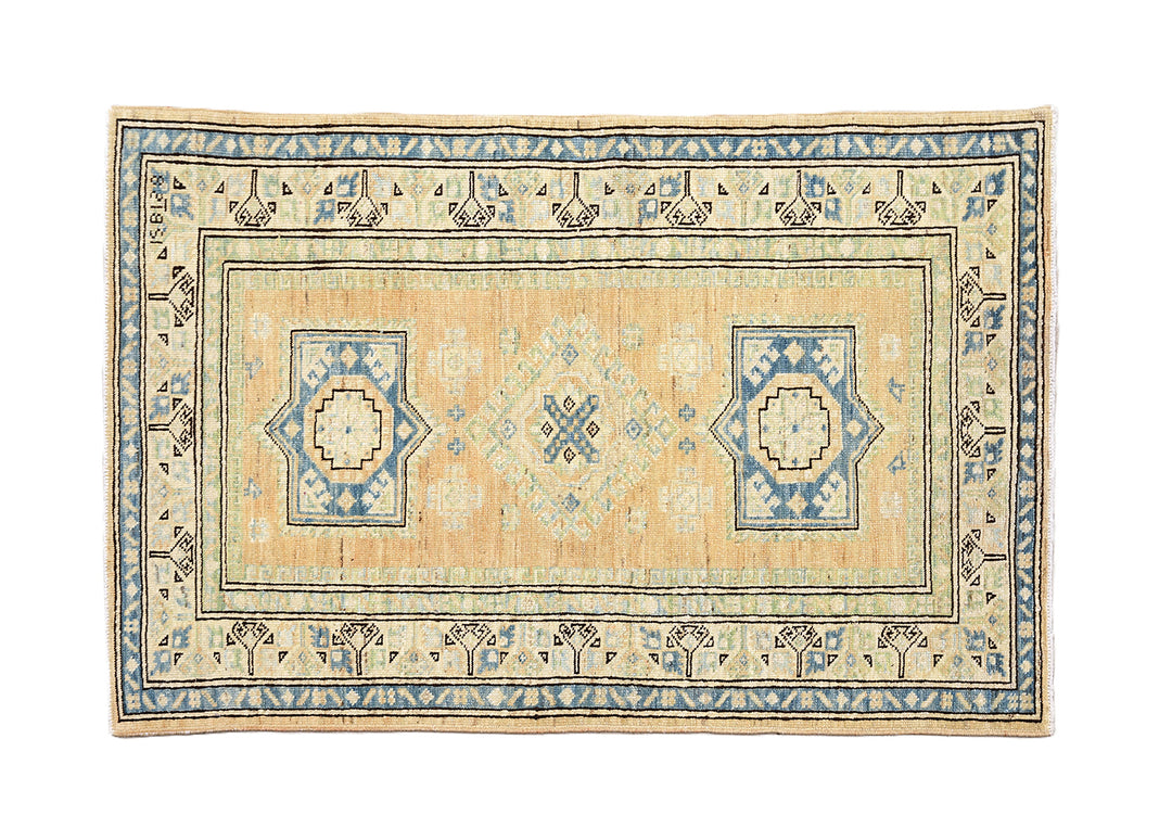 3x4 Ariana Hazara Collection Small Geometric Caucasian Design Hand Knotted Low Pile Rug 2ft 7in x 3ft 11in