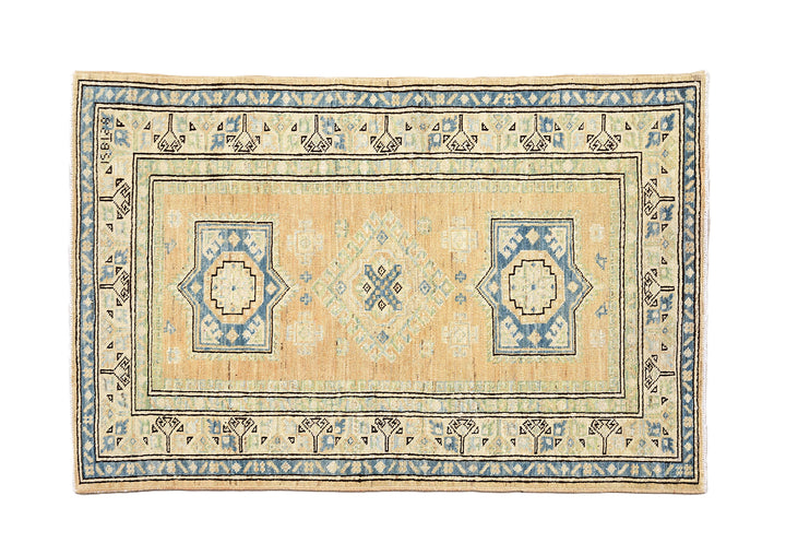 3x4 Ariana Hazara Collection Small Geometric Caucasian Design Hand Knotted Low Pile Rug 2ft 7in x 3ft 11in