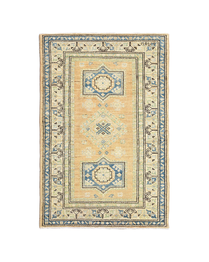 3x4 Ariana Hazara Collection Small Geometric Caucasian Design Hand Knotted Low Pile Rug 2ft 7in x 3ft 11in