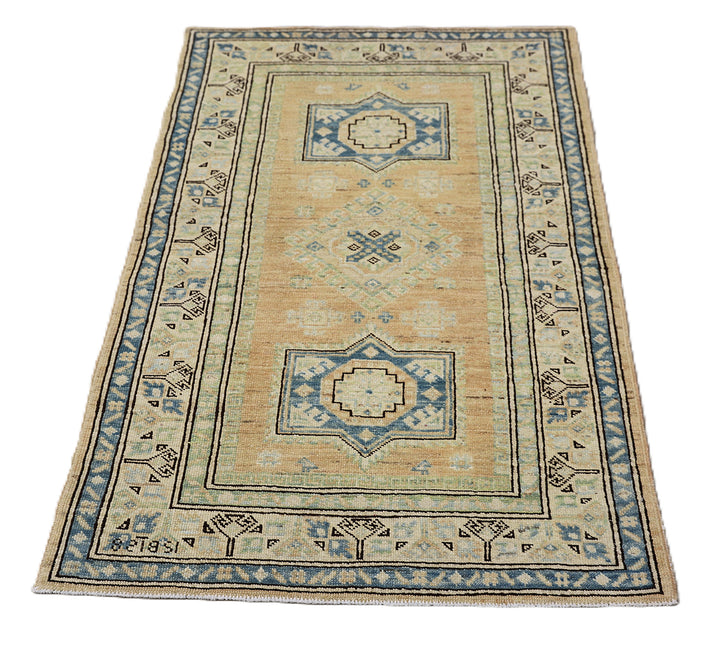 3x4 Ariana Hazara Collection Small Geometric Caucasian Design Hand Knotted Low Pile Rug 2ft 7in x 3ft 11in