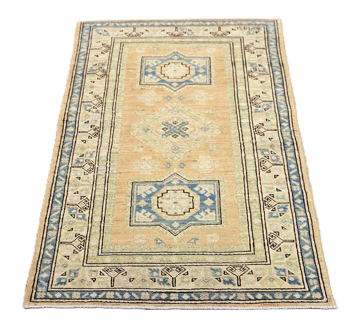 3x4 Ariana Hazara Collection Small Geometric Caucasian Design Hand Knotted Low Pile Rug 2ft 7in x 3ft 11in