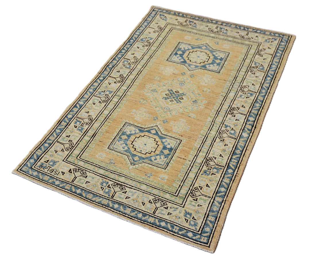 3x4 Ariana Hazara Collection Small Geometric Caucasian Design Hand Knotted Low Pile Rug 2ft 7in x 3ft 11in