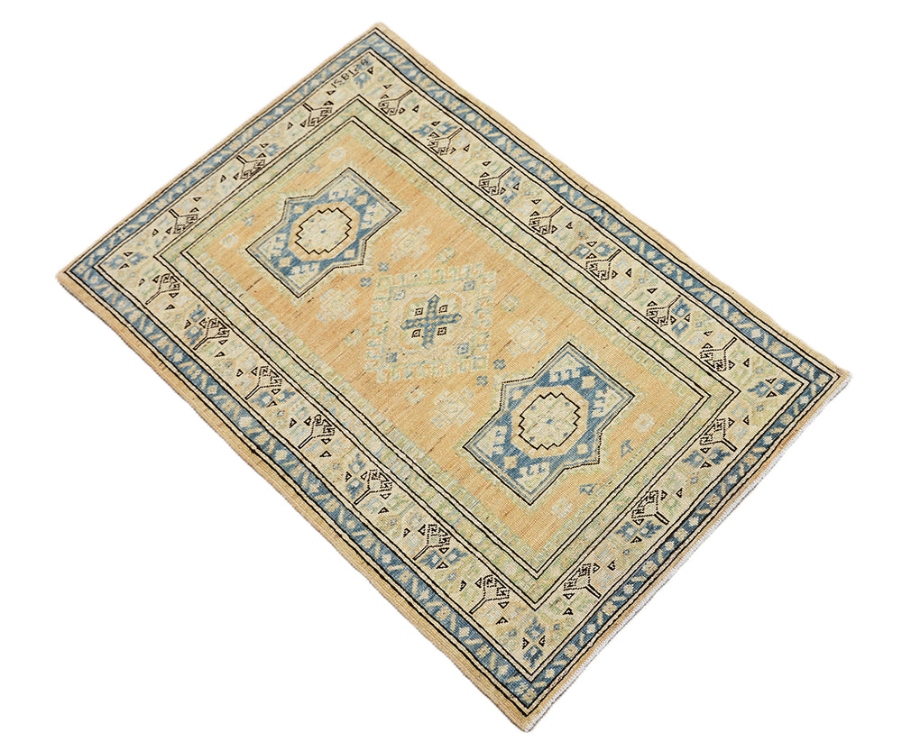 3x4 Ariana Hazara Collection Small Geometric Caucasian Design Hand Knotted Low Pile Rug 2ft 7in x 3ft 11in