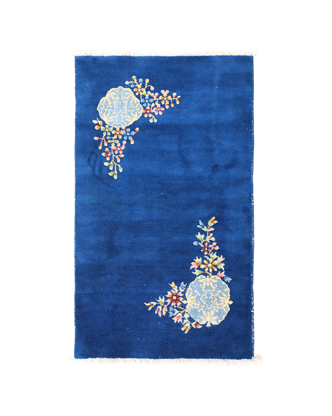 3'x4' Vintage Royal Blue Art Deco Rug | Hand-Knotted | Floral Luxury