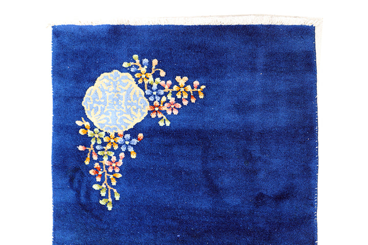 3'x4' Vintage Royal Blue Art Deco Rug | Hand-Knotted | Floral Luxury
