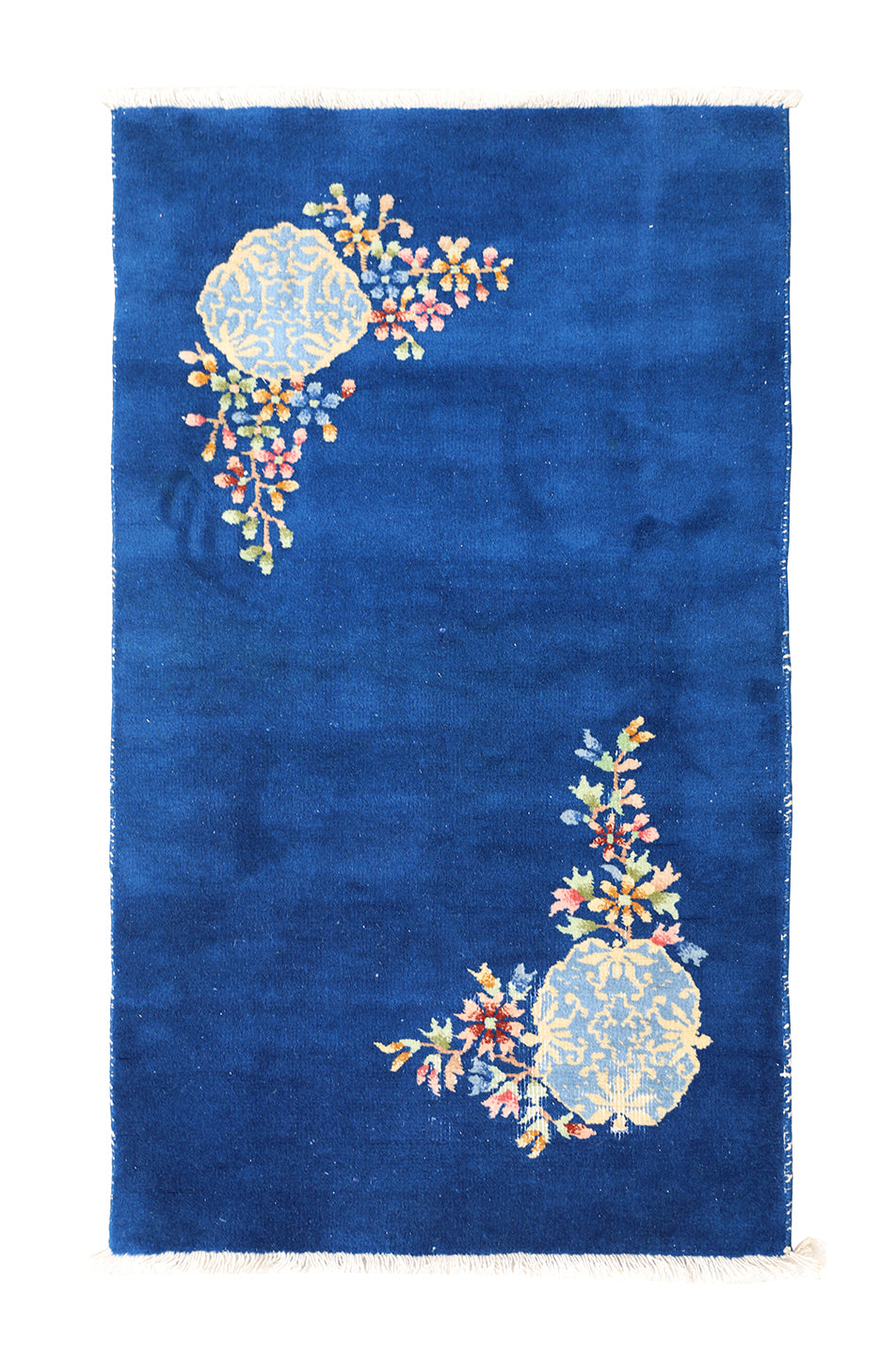3'x4' Vintage Royal Blue Art Deco Rug | Hand-Knotted | Floral Luxury