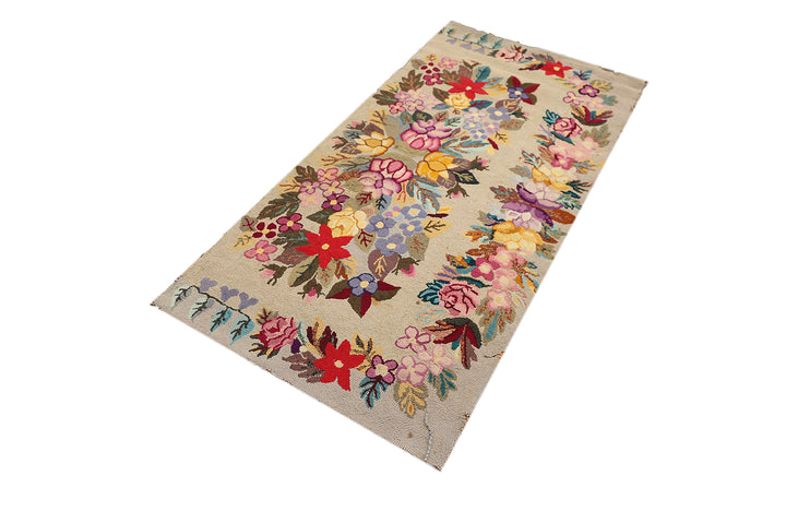 3'x5' Antique American Hook Rug | Vintage Hooked Area Rug