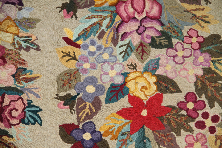 3'x5' Antique American Hook Rug | Vintage Hooked Area Rug