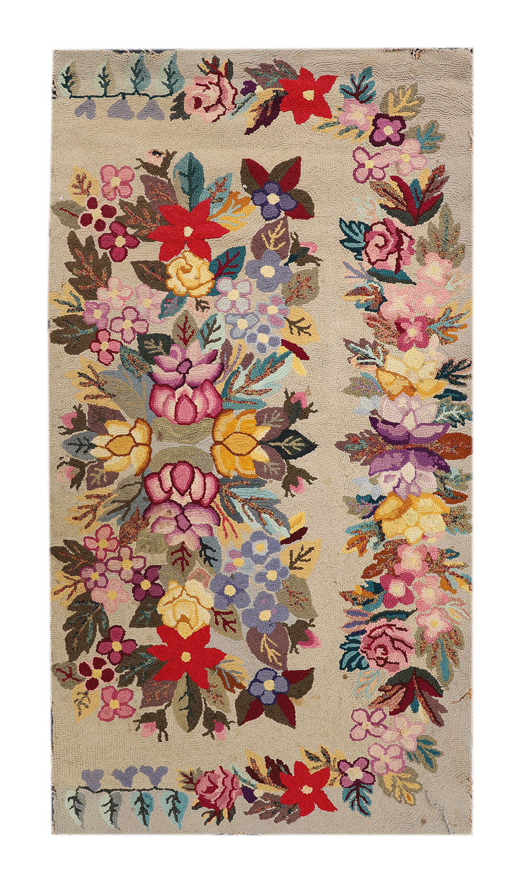 3'x5' Antique American Hook Rug | Vintage Hooked Area Rug
