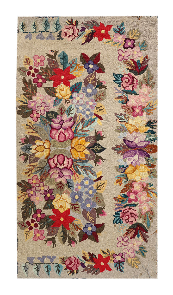 3'x5' Antique American Hook Rug | Vintage Hooked Area Rug