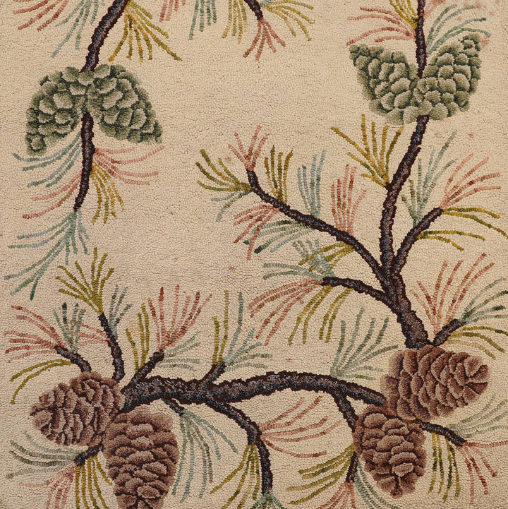 3'x5' Antique American Hooked Rug | Floral & Pinecone Small Rug
