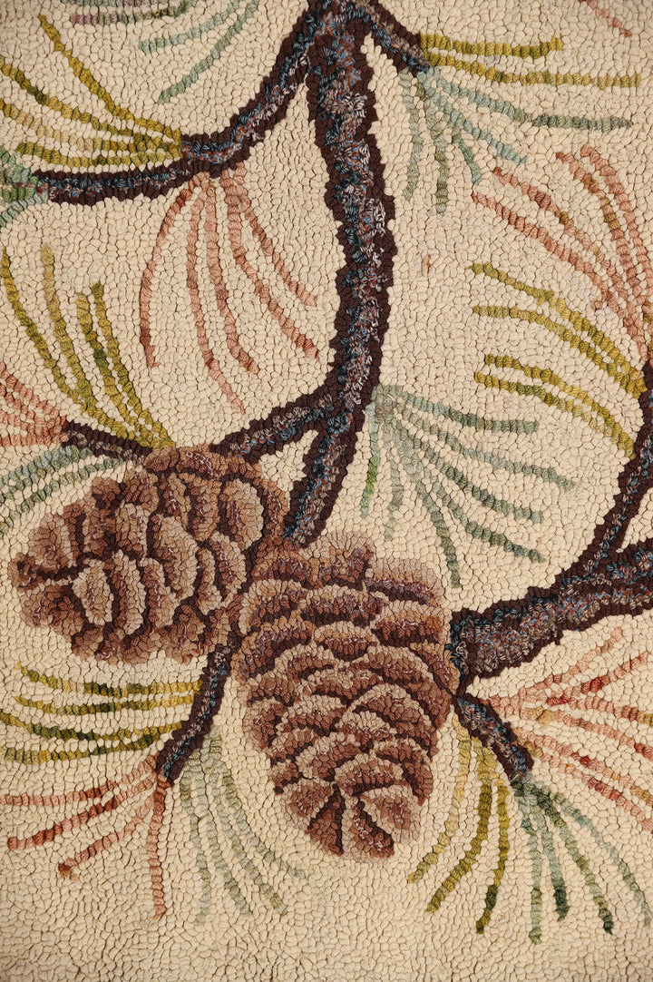 3'x5' Antique American Hooked Rug | Floral & Pinecone Small Rug