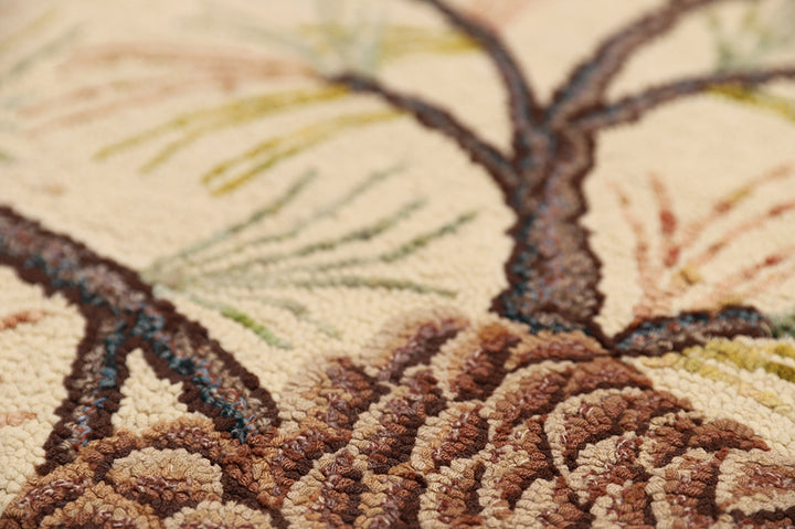 3'x5' Antique American Hooked Rug | Floral & Pinecone Small Rug