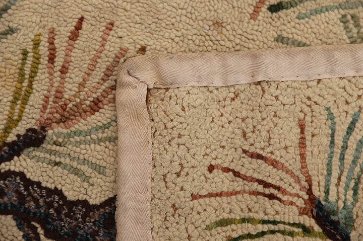 3'x5' Antique American Hooked Rug | Floral & Pinecone Small Rug