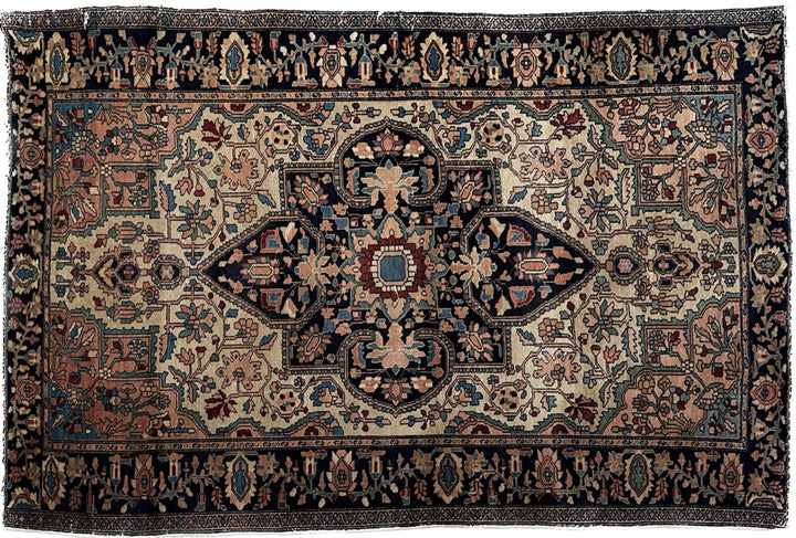 Unique 3x5 antique Persian Farahan rug with ivory background and central medallion from a trusted dealer with over 45 years of experience.