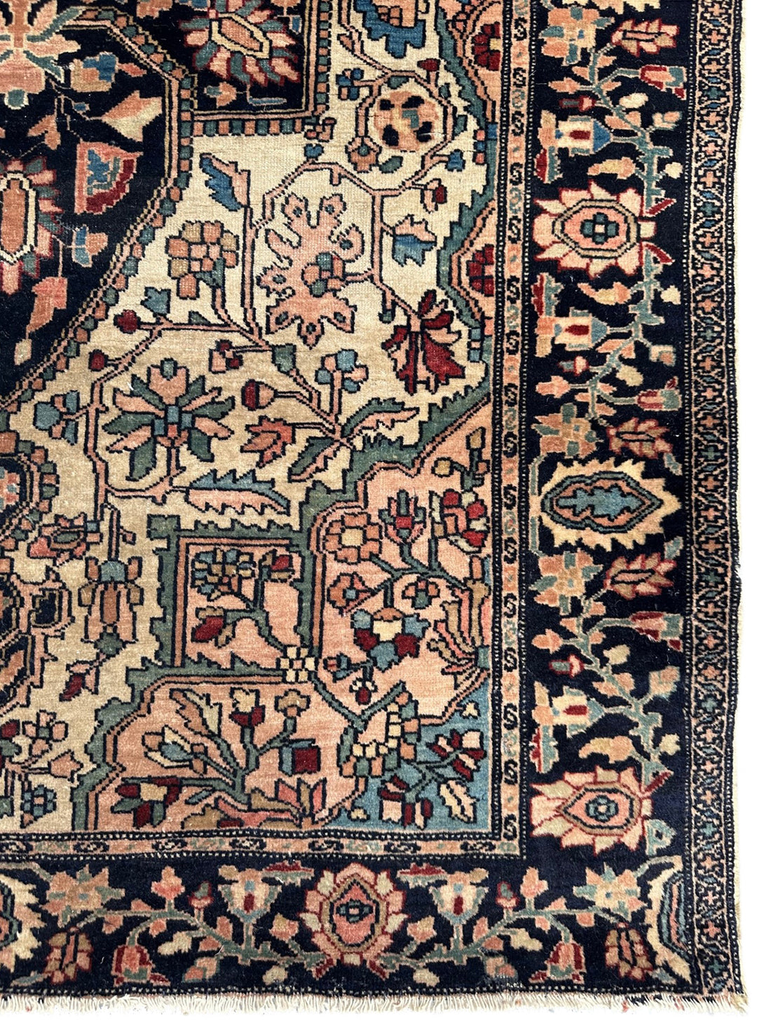 Unique 3x5 antique Persian Farahan rug with ivory background and central medallion from a trusted dealer with over 45 years of experience.