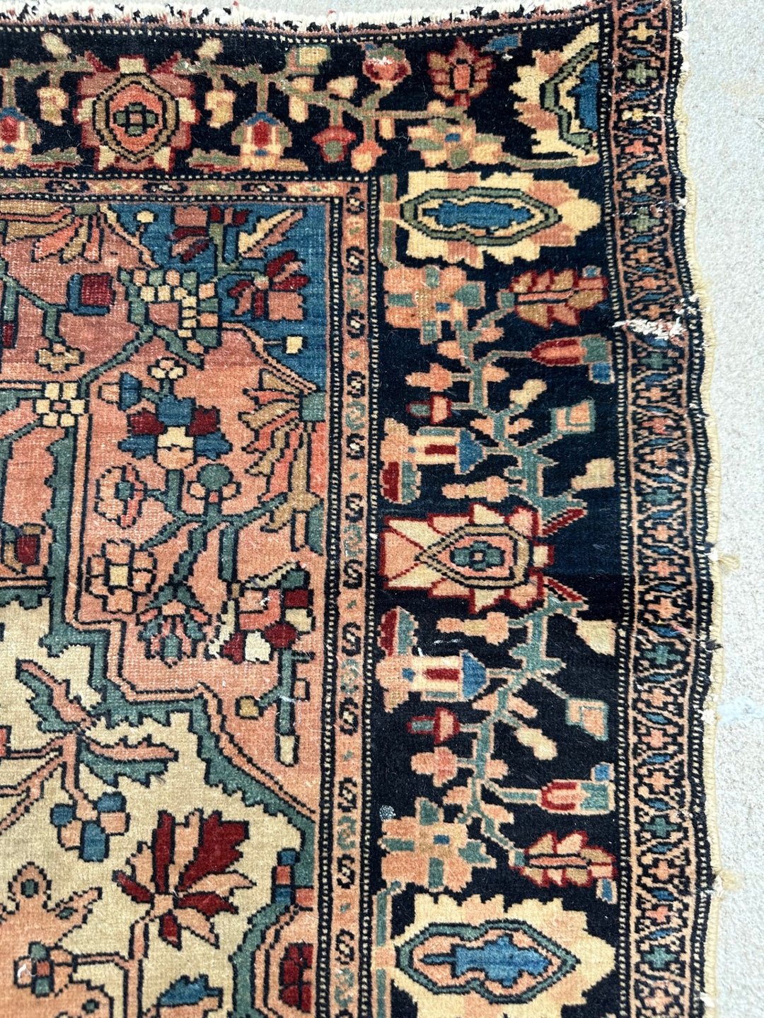 Unique 3x5 antique Persian Farahan rug with ivory background and central medallion from a trusted dealer with over 45 years of experience.