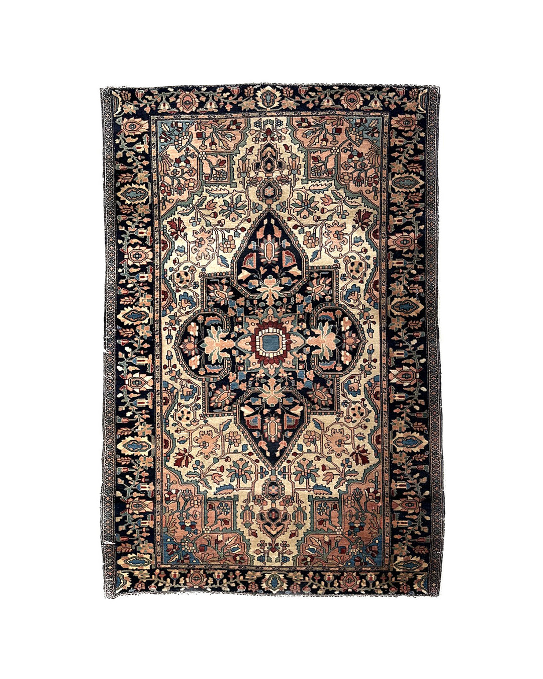 Unique 3x5 antique Persian Farahan rug with ivory background and central medallion from a trusted dealer with over 45 years of experience.