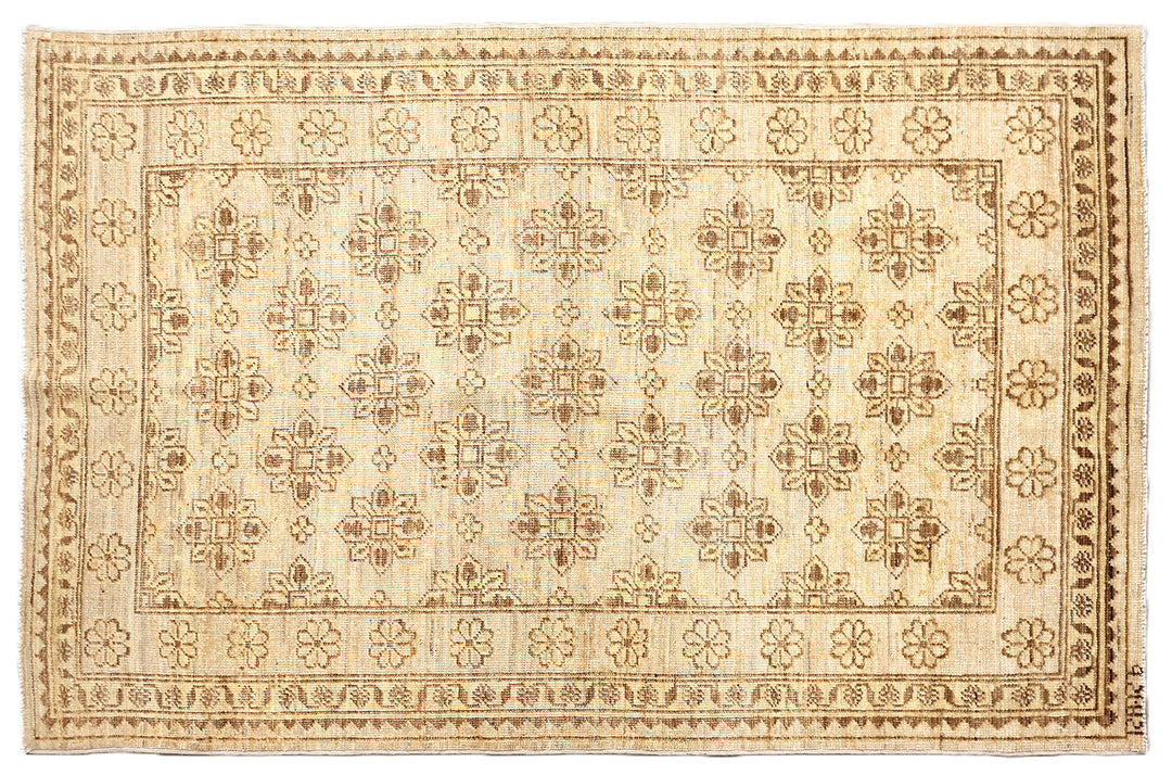 3x5 Small Ariana Samarkand Collection Soft Honey Brown Semi Geometric Floral Hand Knotted Thin Area Rug 3ft 1in x 4ft 8in