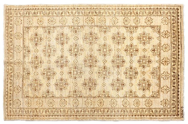 3x5 Small Ariana Samarkand Collection Soft Honey Brown Semi Geometric Floral Hand Knotted Thin Area Rug 3ft 1in x 4ft 8in