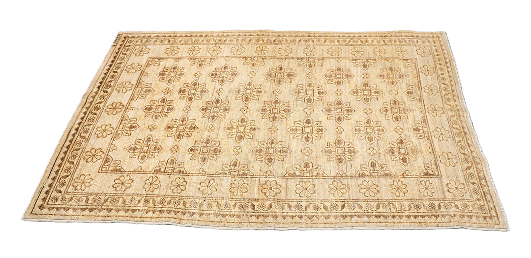3x5 Small Ariana Samarkand Collection Soft Honey Brown Semi Geometric Floral Hand Knotted Thin Area Rug 3ft 1in x 4ft 8in