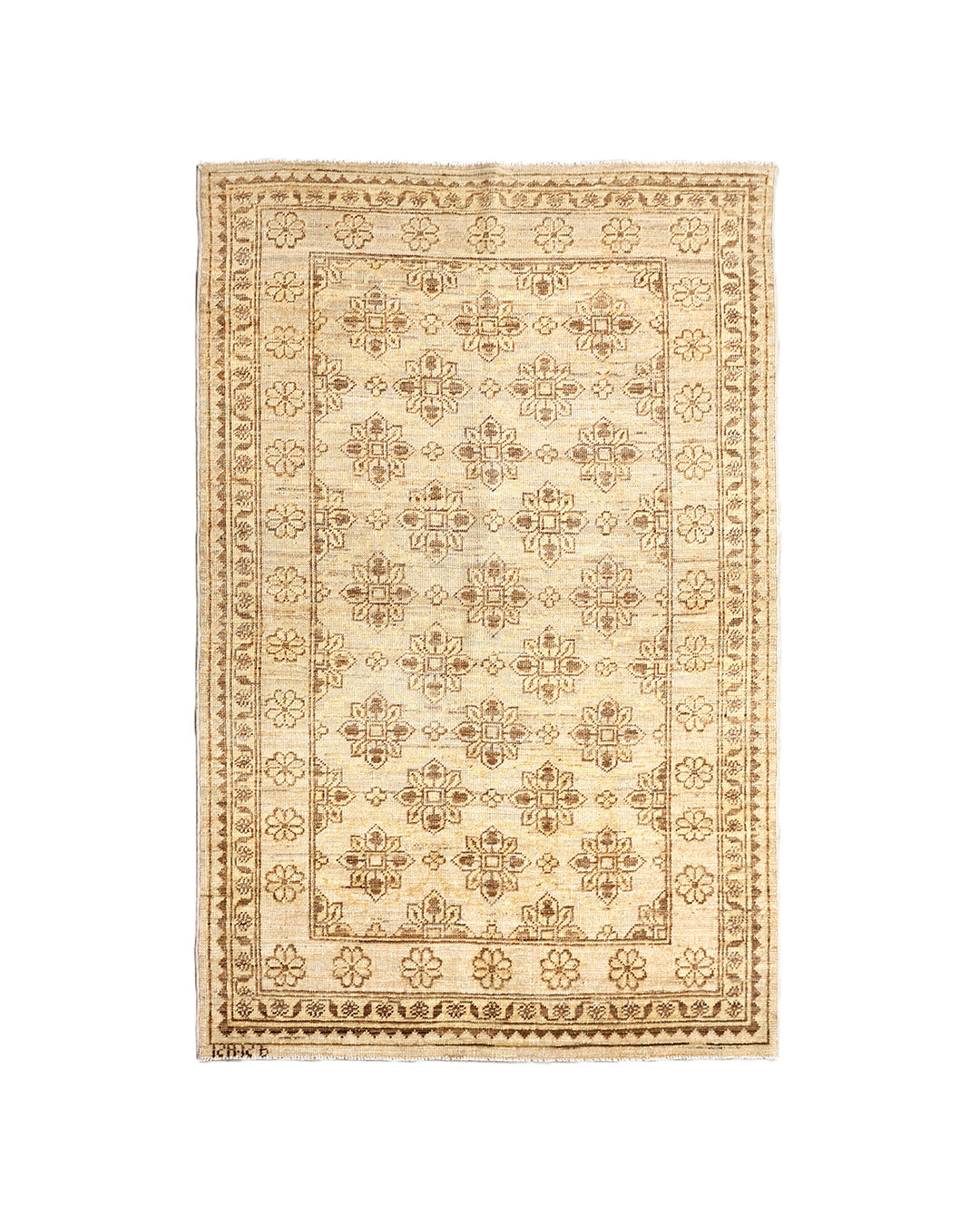 3x5 Small Ariana Samarkand Collection Soft Honey Brown Semi Geometric Floral Hand Knotted Thin Area Rug 3ft 1in x 4ft 8in
