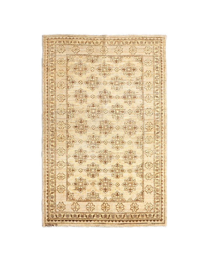 3x5 Small Ariana Samarkand Collection Soft Honey Brown Semi Geometric Floral Hand Knotted Thin Area Rug 3ft 1in x 4ft 8in