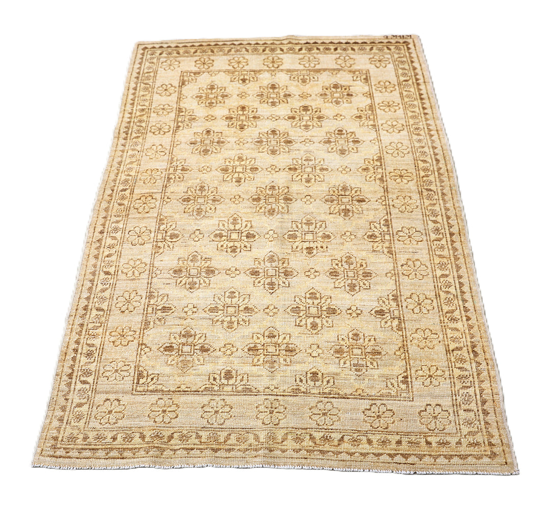 3x5 Small Ariana Samarkand Collection Soft Honey Brown Semi Geometric Floral Hand Knotted Thin Area Rug 3ft 1in x 4ft 8in
