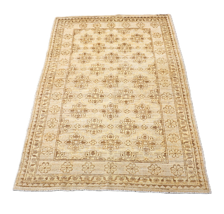 3x5 Small Ariana Samarkand Collection Soft Honey Brown Semi Geometric Floral Hand Knotted Thin Area Rug 3ft 1in x 4ft 8in