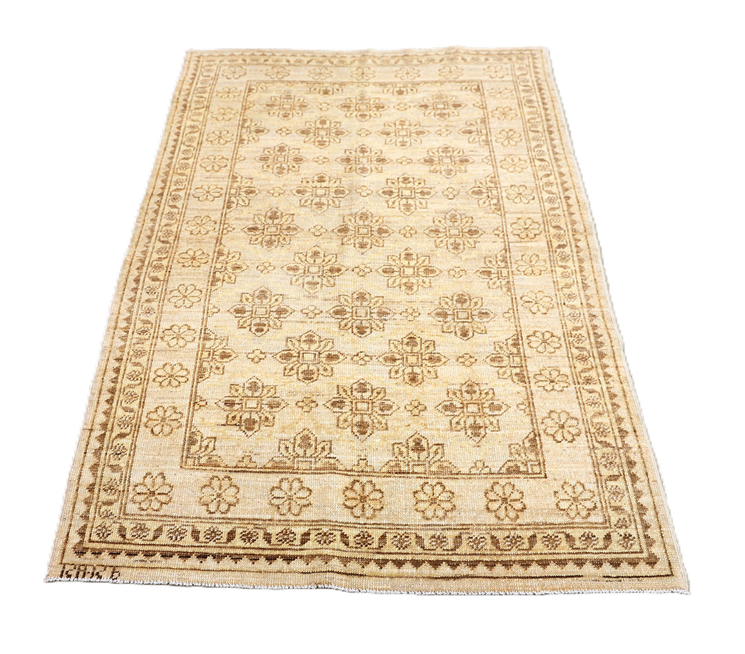 3x5 Small Ariana Samarkand Collection Soft Honey Brown Semi Geometric Floral Hand Knotted Thin Area Rug 3ft 1in x 4ft 8in