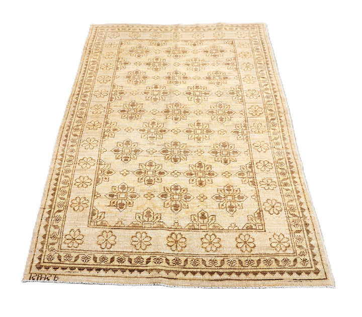 3x5 Small Ariana Samarkand Collection Soft Honey Brown Semi Geometric Floral Hand Knotted Thin Area Rug 3ft 1in x 4ft 8in