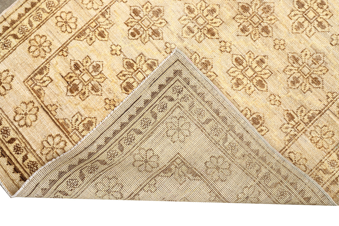 3x5 Small Ariana Samarkand Collection Soft Honey Brown Semi Geometric Floral Hand Knotted Thin Area Rug 3ft 1in x 4ft 8in
