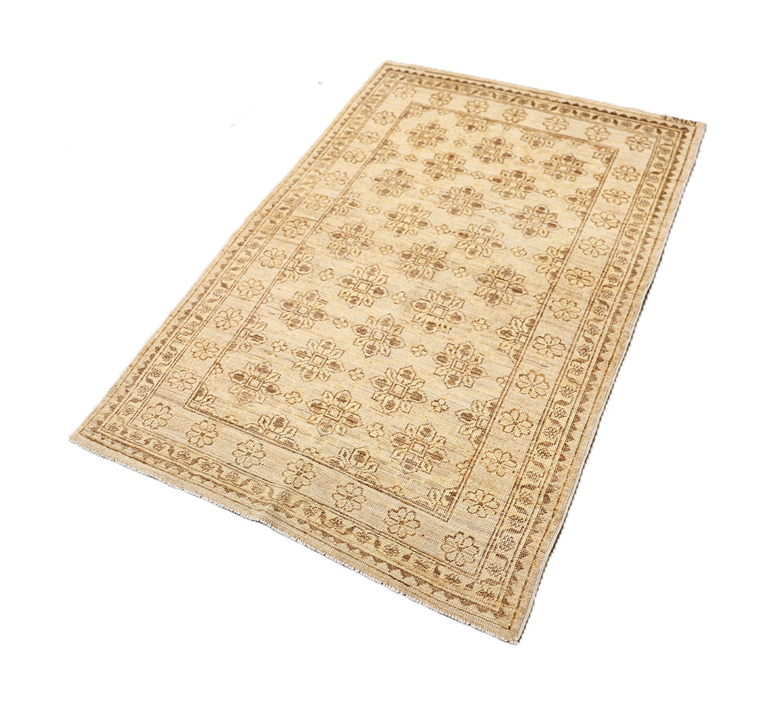 3x5 Small Ariana Samarkand Collection Soft Honey Brown Semi Geometric Floral Hand Knotted Thin Area Rug 3ft 1in x 4ft 8in